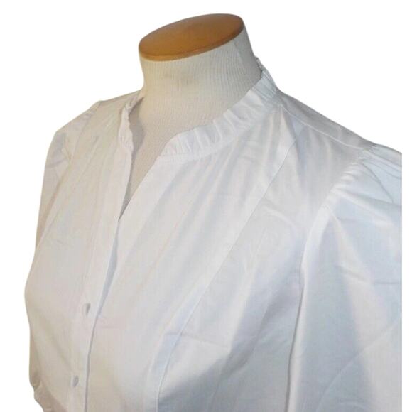 NANETTE LEPORE SIZE XXL BRILLIANT WHITE 3/4 PUFF SLEEVE BUTTON FRONT BLOUSE - Picture 4 of 7